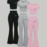 Set of solid slim fit flared