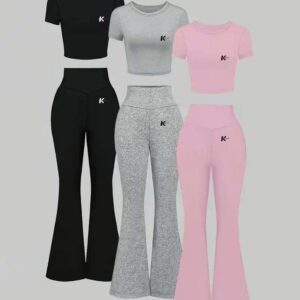 Set of solid slim fit flared