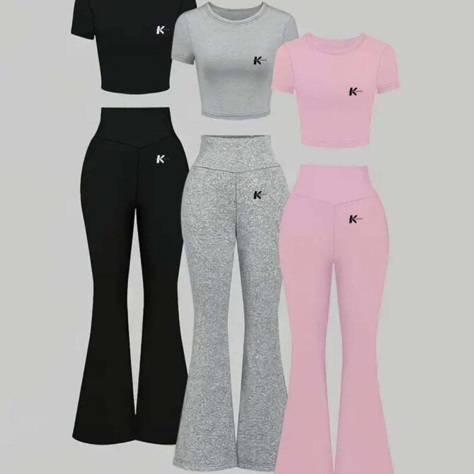 Set of solid slim fit flared